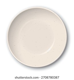 Vista superior del color beige del cuenco del círculo vacío con la textura granulada aislada en la ilustración gráfica del fondo cuadrado blanco.