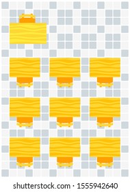 Top view of an empty Class room featuring table and chair with ceramic tiles floor vector illustration and design. School, college, or course concept element. Can be used for web, mobile, infographic