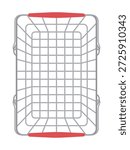 Top view of an empty metal wire shopping basket with red handles. Clean vector illustration perfect for retail business, e-commerce app icons, grocery store promotions, and marketing materials.