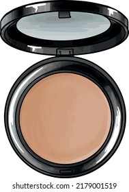 Top view of eye shadow, blush, powder, sculptor in package on white background. Isolated on white background.