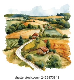 Oberansicht Farm Gemälde Aquarell Vektor-Illustration für Hintergrund