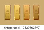 Top View of Fine Gold Ingots: 999.9 Pure Gold Bars with Shadow Effects and Various Weights. Vector.