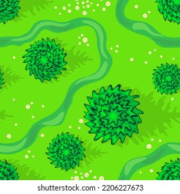 Top view of the fir trees. Summer  forest.  seamless pattern. Texture for fabric, wrapping, wallpaper, background