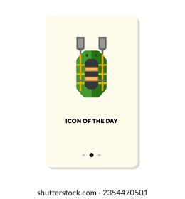 Top view of fisherman boat flat vector icon. Cartoon drawing of angling equipment for fishing isolated vector illustration. Leisure, hobby, recreation concept for web design and apps