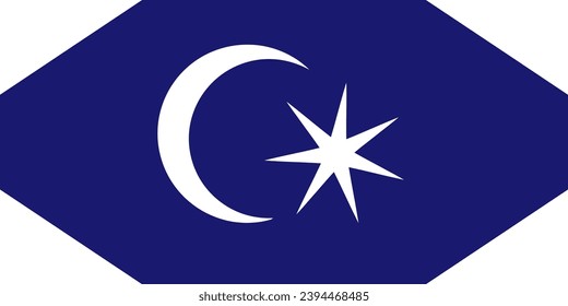 Top view of flag Bendera Permaisuri Johor Malaysia. Malaysian travel and patriot concept. no flagpole. Plane layout, design. Flag background