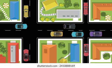 top view flat background of location map with car and road and building nearby