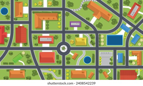 top view flat background of town neighborhood village with road and house and tree