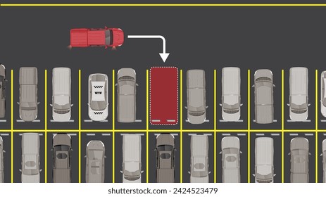 top view flat of car vehicle with spot in parking lot