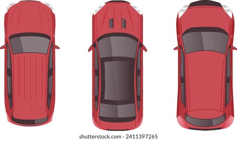 top view flat cartoon of car vehicle with many color