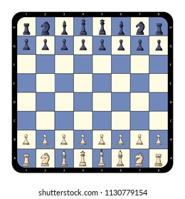 Top view flat chessboard. Chess game.