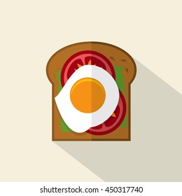 Top View Of Flat Design Sandwich Fried Egg With Tomatoes And Lettuce Vector Illustration 