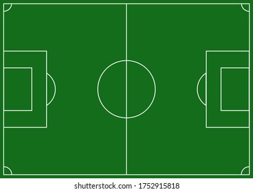 Top view of flat football field vector with a white line mark up template. Soccer arena background with green grass court using for sports game match planning. 