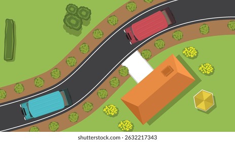 top view flat of golf cart car vehicle and park garden