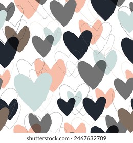 Top view flat lay composition of multicolored jelly candies in shape of heart arranged in rows on pink background Seamless pattern. Multicolored hearts.