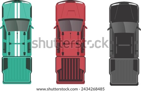 top view flat of pick up truck car vehicle with many color
