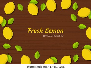top view flat table design. lemon festival. fresh lemon fruit on wooden table from above suitable for social media post, banner, flyer, restaurant or cafe menu list, and more.