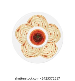 Top view Flatbread Parotta Paratha or Canai Vector illustration logo