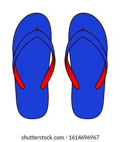 Top View Flip Flop Sandal Shoes Design Contrast Strap With Blue-Red Vector.