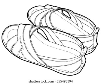 top view flip flop sandal shoes for men line art draw 