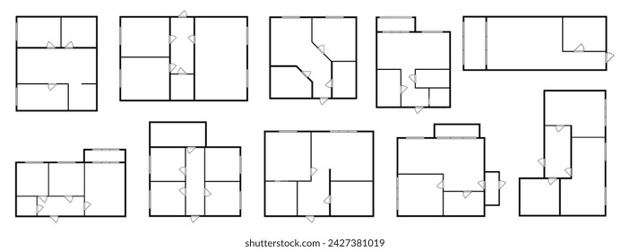 Top view of floor plan with empty rooms and doors. Vector flat cartoon, isolated interior design of apartment, condominium, home or house. Planning space for living and working, smart schemes