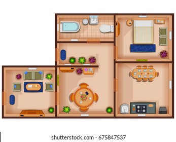 Top view of Floor plan interior design layout for house with furniture and fixture. Vector illustration