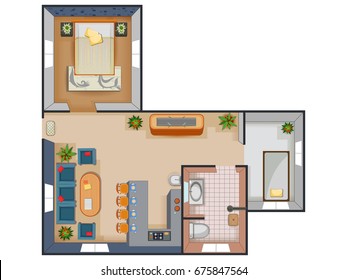 Top view of Floor plan interior design layout for house with furniture and fixture. Vector illustration