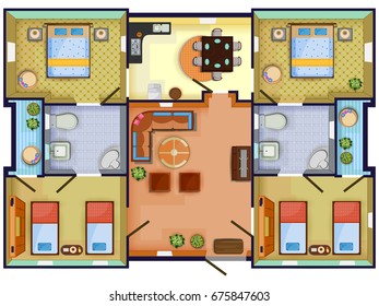 Top view of Floor plan interior design layout for house with furniture and fixture. Vector illustration