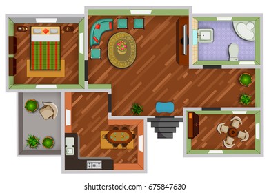 Top view of Floor plan interior design layout for house with furniture and fixture. Vector illustration