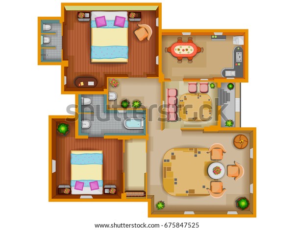 Top View Floor Plan Interior Design Stock Vector Royalty Free 675847525