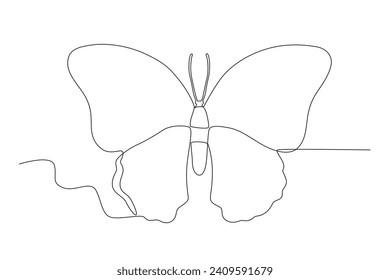 Top view of a flying butterfly. Butterfly one-line drawing