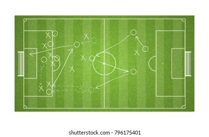 top view football field drawing a soccer game strategy.