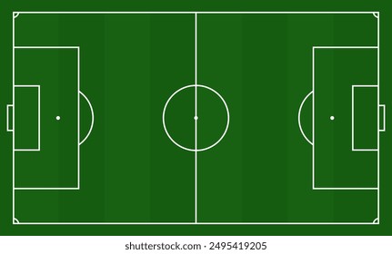 Top view of football field with markings, flat vector illustration