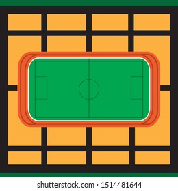 Top view of football field on city map show road connection 