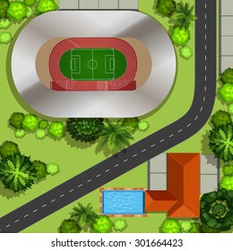 Top view of football field in the park