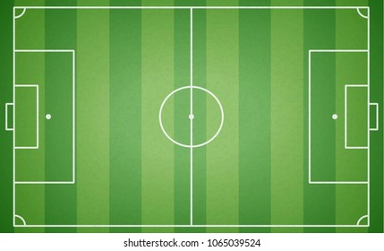 Top view of football field. Textured soccer field. Green playground background. Vector illustration.