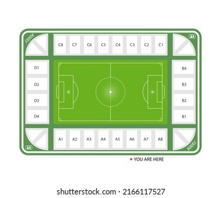 Top View Of Football Stadium With Seat Numbers, Vector Illustration Design.