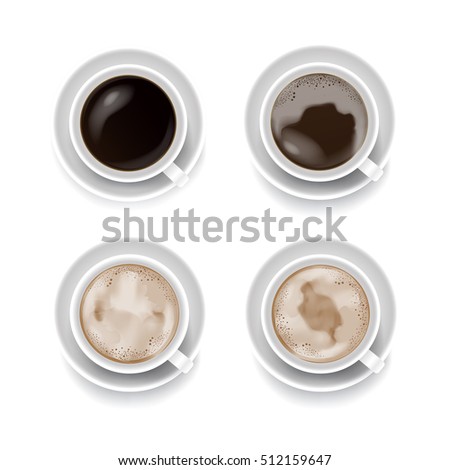 Top view of four style coffee cup isolated on the white background vector illustration eps10