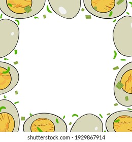 Vista superior, Marco con huevos de gallina frescos y espacio vacío aislado en un fondo blanco. El concepto de alimentación natural saludable y nutrición orgánica. Vector