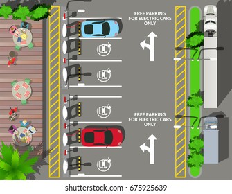 Top View Free Parking For Electric Cars Only Restaurant Near Parking