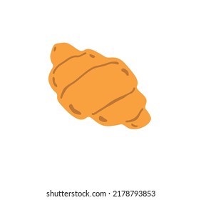 Top view of french croissant. Bakery isolated on white background. Colored flat vector illustration of sweet dessert.Hand drawn doodle sketch.