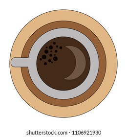 top view fresh coffee cup on dish