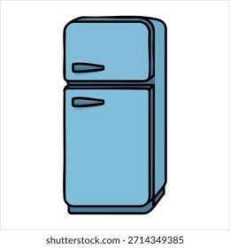 Refrigerador de la vista superior con dos puertas y manijas Arte vectorial aislado en el fondo blanco