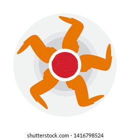 Top view of a fried chicken wings with sauce - Vector