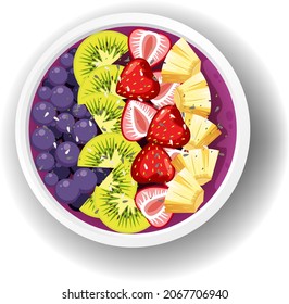 Top view of fruit salad bowl on white background illustration