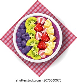 Top view of fruit salad bowl on white background illustration