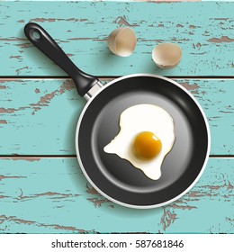 Top view of frying pan egg isolated on white with shadow. Vector illustration