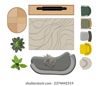 Top view of furniture icons for interior design.