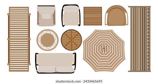 Top view of furniture icons for interior design.