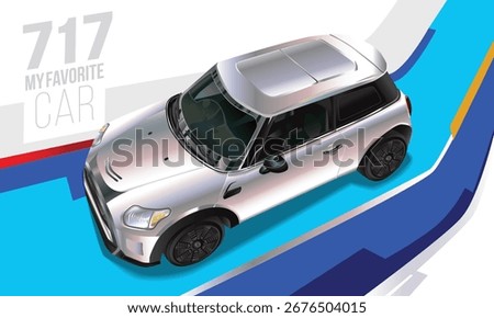 Top View of a Futuristic Silver Car on a Blue Racetrack. Perfect for automotive, technology, and futuristic design concepts.