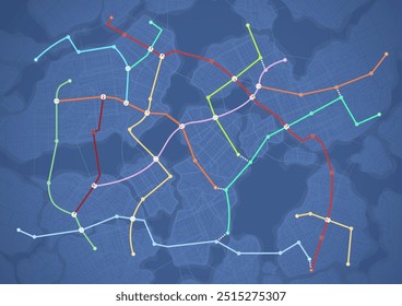 Vista superior del mapa futurista del metro. Mapa Abstractas de las carreteras de la ciudad. Red de Transporte de transporte urbano inteligente. Ilustración vectorial